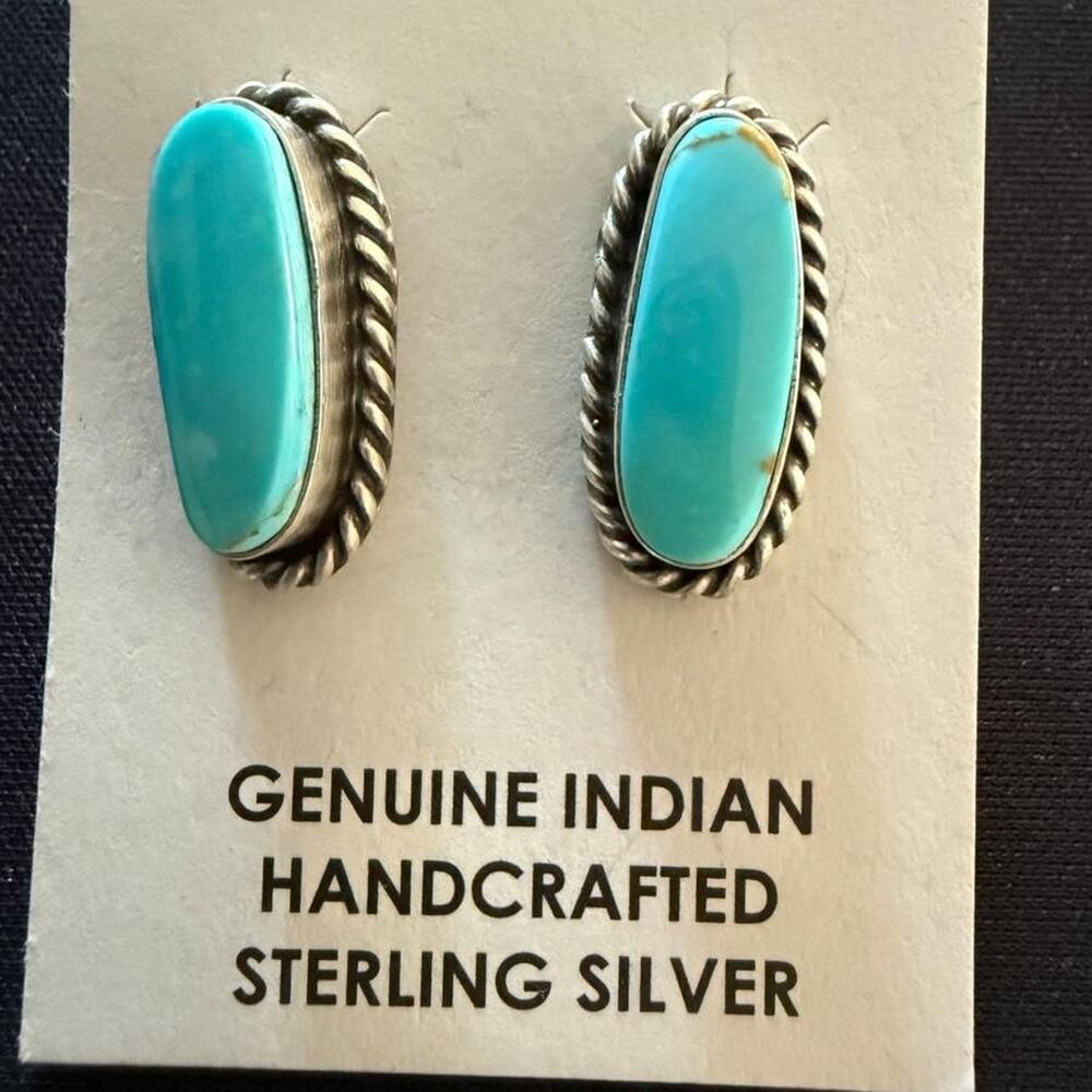 Native handmade kingman turquoise stud earrings. 925